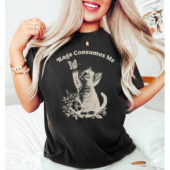 Rage Consumes Me Shirt, Cute Cat Meme T-Shirt, Funny Sarcastic Kitten Tee, Cottagecore Comfort, Unisex, Full Size