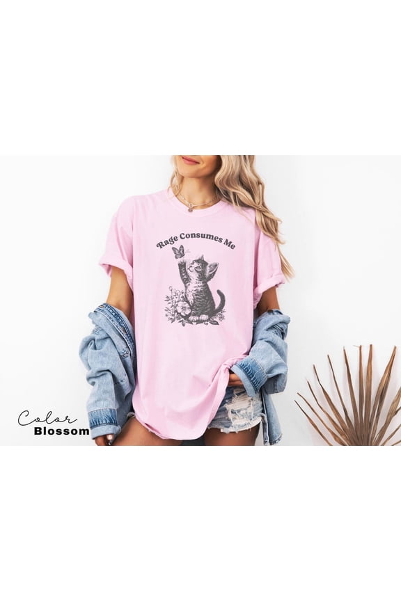 Rage Consumes Me Shirt, Cute Cat T-Shirt, Funny Kitten Tee, Cottagecore Men.Tal Health T Shirt, Butterfly Shirt