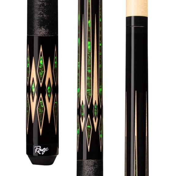 Rage RG186 Emerald Emperor Pool Cue, 58" 2-Piece, 19 oz, Hard Rock Maple Shaft, Black Nylon Wrap, 13mm Leather Tip, 5/16x18 Joint