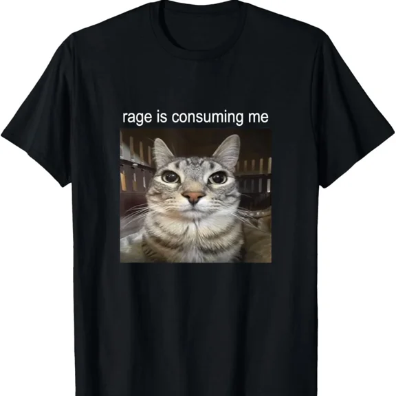 Rage Is Consuming Me Silly Staring Cat Meme Graphic Cotton Unisex T-Shirt ,up to size 5XL