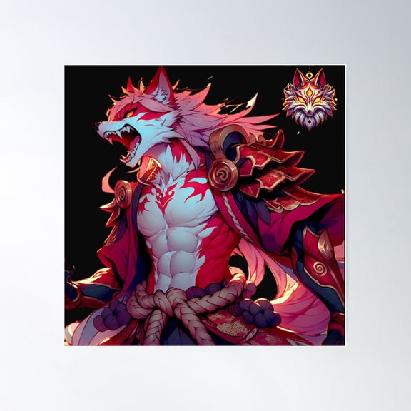 Rage Of A Kitsune Poster Wall Art, Modern Wall Decor For Living Room Bedroom, 30x30 UNFRAMED