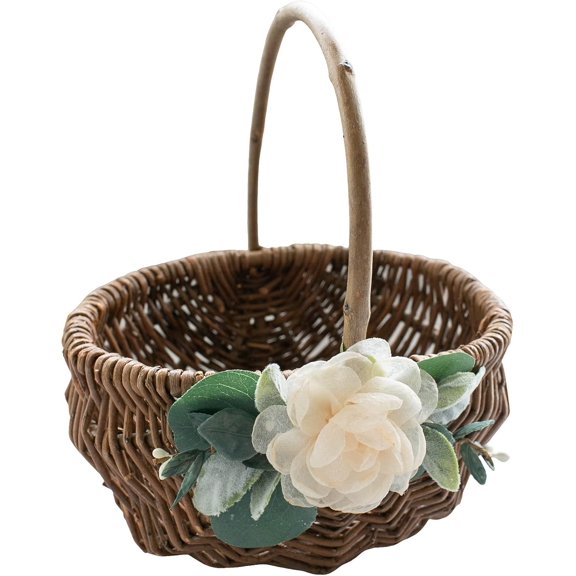 Ragga Wedding Rustic Wood Flower Girl Basket with Willow Rattan, Greenery Decor for Country Wedding
