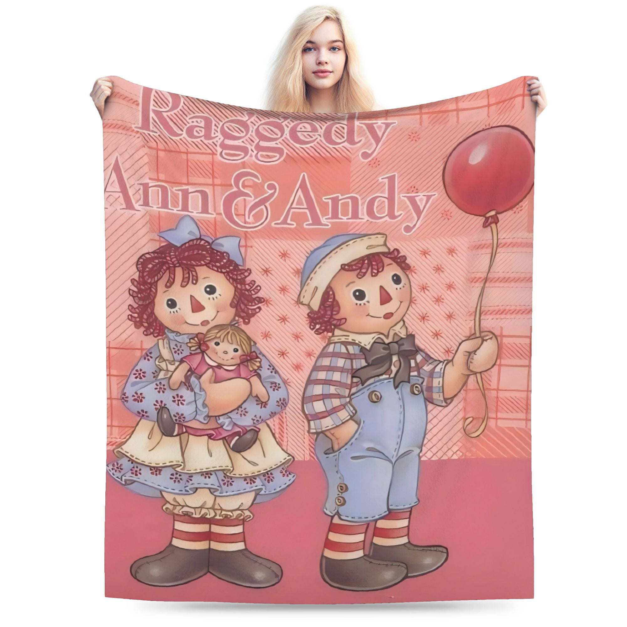 Raggedy Ann & Andy All-Season Flannel Blanket - Soft Thick Flannel Throw with Vintage Raggedy Ann & Andy Characters, Heavyweight Non-Shedding Bedspread for Couch, Bed, or Home Decor - Perfect Gift