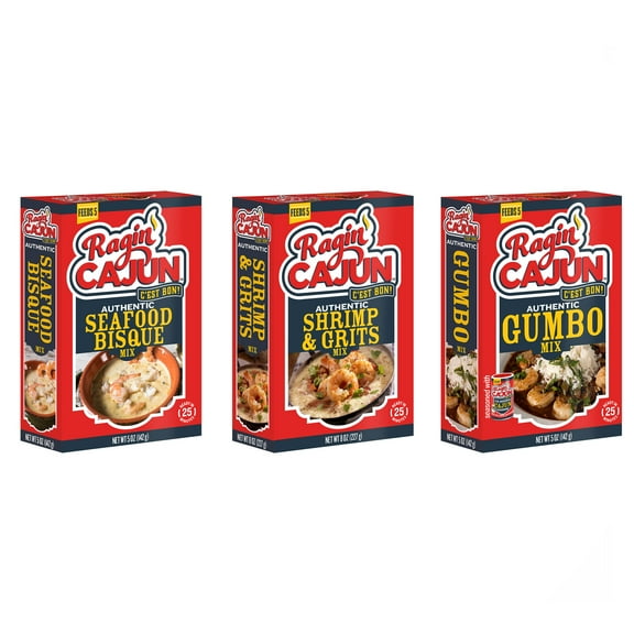 Ragin' Cajun Seafood Lovers Dinner Variety Pack - Gumbo, Seafood Bisque, Shrimp & Grits