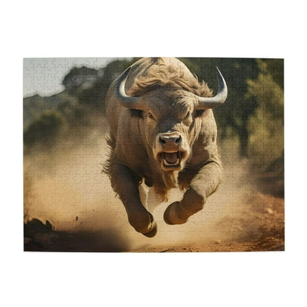 Raging Bull Charge Wild 500-Piece Wooden Jigsaw Puzzle for Adults, Fun & Challenging Family Brain-Teaser, Perfect Home Decor & Gift