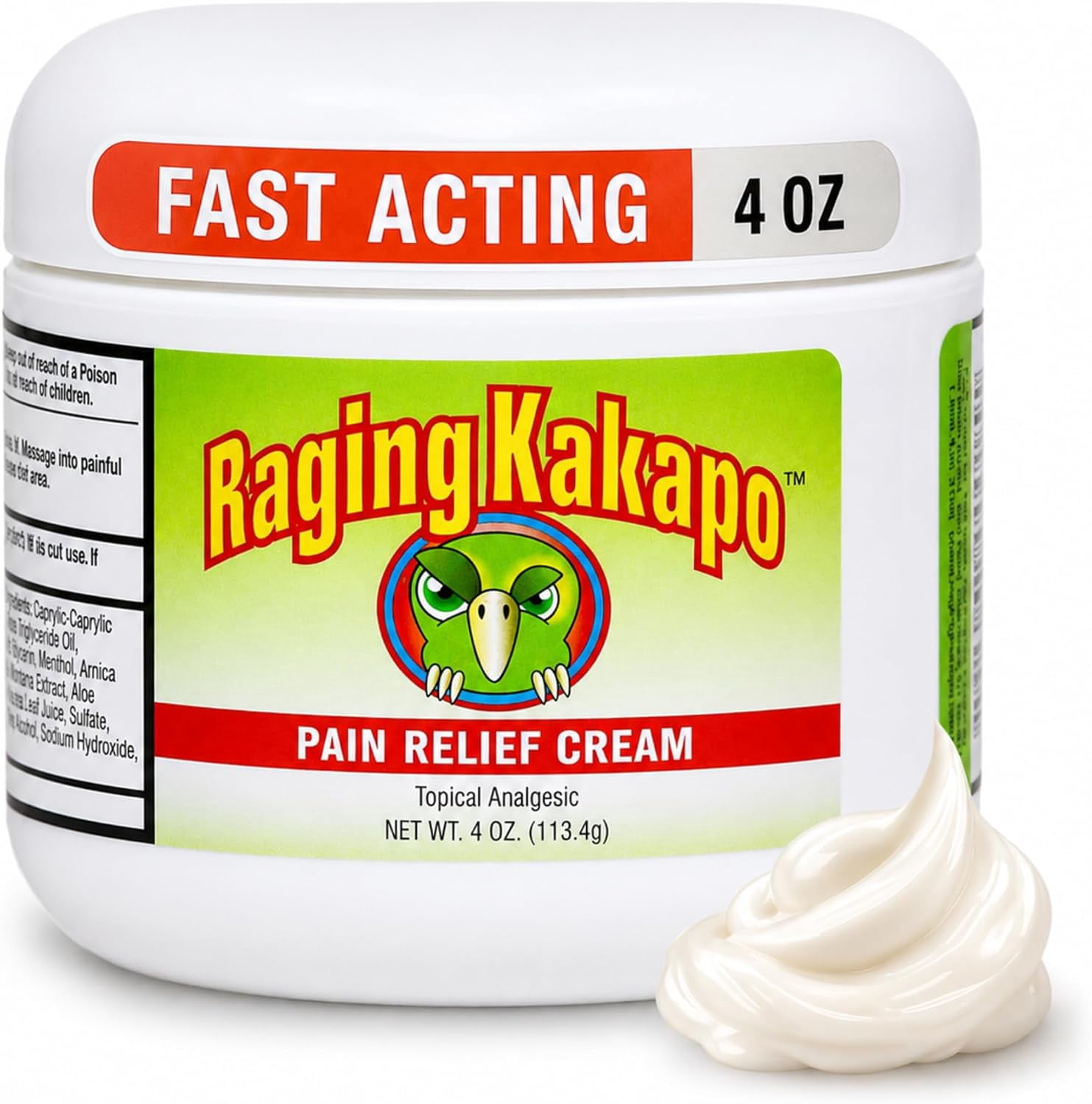 Raging Kakapo Pain Relief Cream - Sore Muscles, Joint Pain & Aches - Odor Free, Non-Greasy Pain Cream - Histamine Dihydrochloride, Capsaicin, Emu Oil, Arnica & More, 4 oz. Jar
