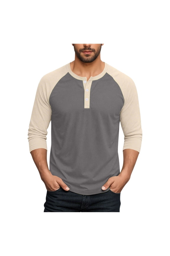 Raglan Long Sleeve Henley T-Shirts for Men Summer Casual Athletic Baseball Shirts Classic Stretch Muscle Workout Tops