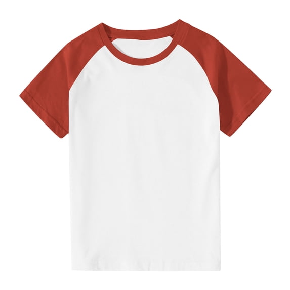 Raglan Shirt For Kids Crew Neck Short Sleeve Color Block Pullover Tops Summer Casual Loose Stylish Basic Tees (7 Years, Orange)