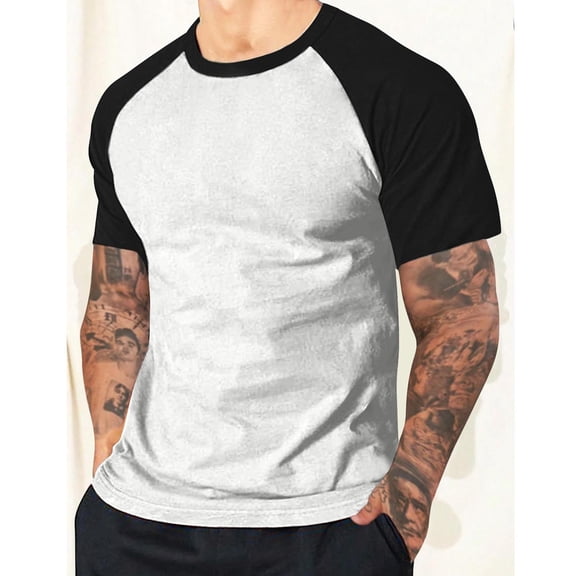 Raglan Shirt Men, Summer Casual Tshirts Short Sleeve Workout Slim Fit Crewneck Baseball Tee Color Block Tops (2XL, White)