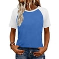 thumbnail image 1 of Raglan Shirt Women Fashion Trendy Short Sleeve Casual Womens Baseball Tee Shirts with Color Block Blue, 1 of 9