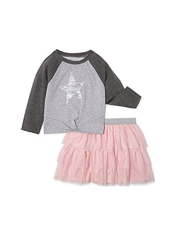Raglan Shirt and Tulle Skirt, 2 Piece Outfit Set - Pink, XL 14/16