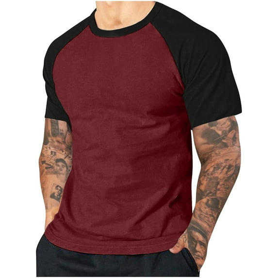 Raglan Sleeve T-Shirt Men Short Sleeve Color Block Shirts Casual Solid Round Neck Fitted Summer 2025