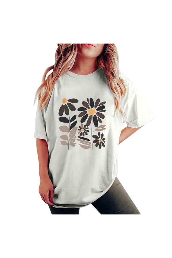 Raglan Sleeve Tops For Women Floral Print Tshirts Women Crew Neck Short Sleeves Tees Swing Flare Top for Leggings Casual Comfy Tunic Tops For Women Basic Loose Fit T-Shirts