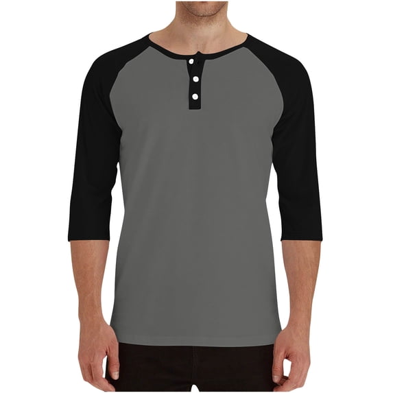 Raglan T-Shirt for Men Long Sleeve Henley Shirt Fall Casual Button Up Color Blocked Gym Workout Sweatshirt for Basketball
