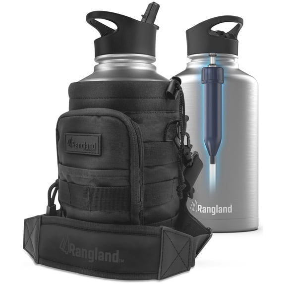 Ragland Half Gallon Insulated Water Bottle with Straw Lid, Large 64 oz Stainless Steel Water Bottle with Filter & Carrying Strap Bag (Includes Filtering Straw + Extra Filter)