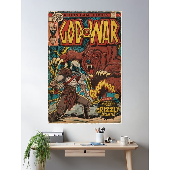 Ragnarã¶K - Bear Fight Comic Book Cover Fan Art Poster Wall Art, Modern Wall Decor For Living Room Bedroom, 8x12 UNFRAMED