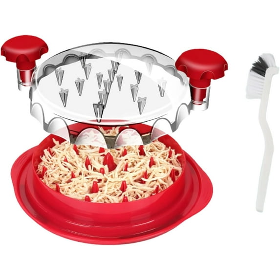 Ragnify Non-Skid Chicken Shredder Tool with Transparent Lid & Cleaning Brush, Alternative to Claws Meat for Boil Chicken, Beef and Other Meat - 10.8 Inches (Red)