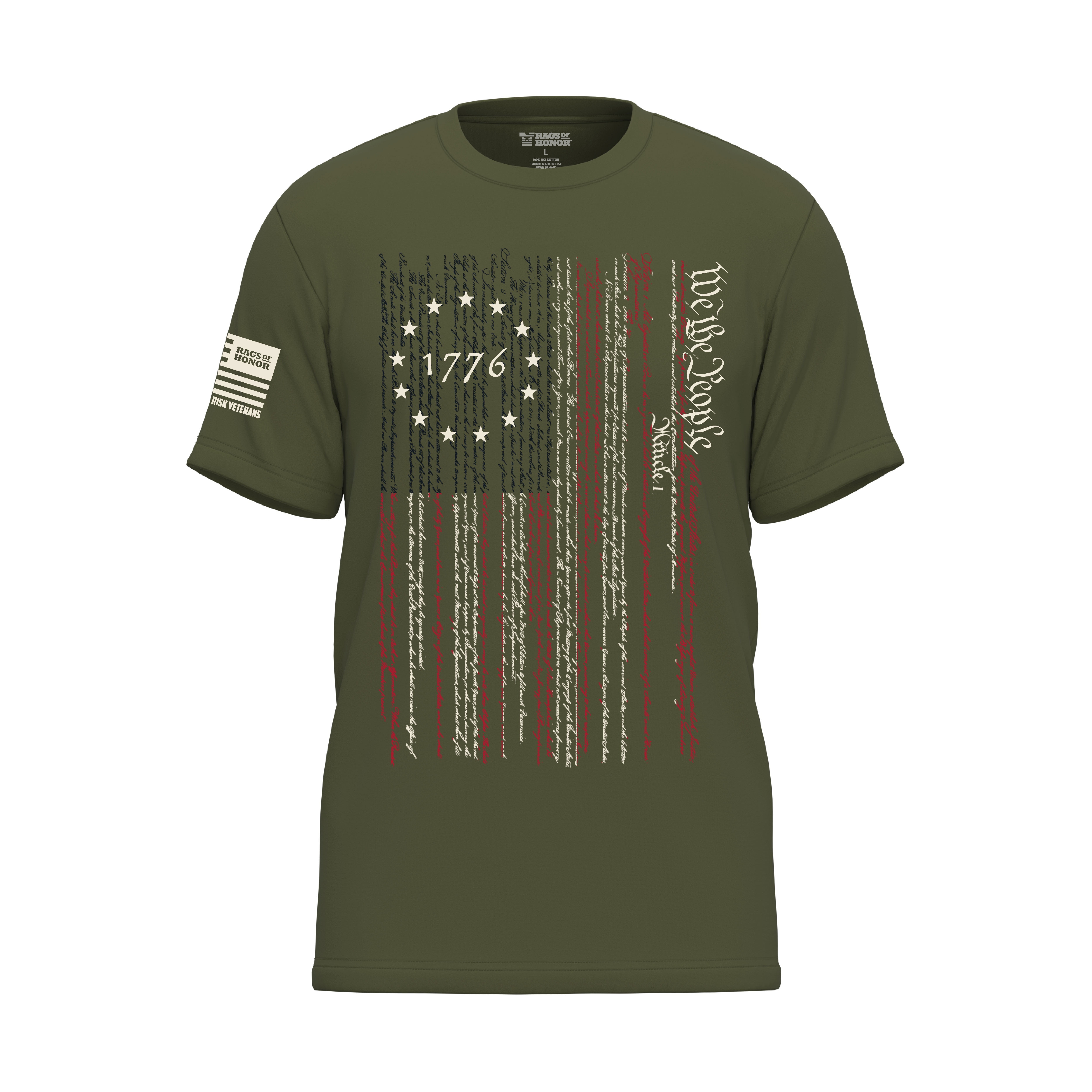 Rags of Honor All Gender Short Sleeve Patriotic Preamble Flag Graphic Tee Shirt, Mens Sizes S-5XL