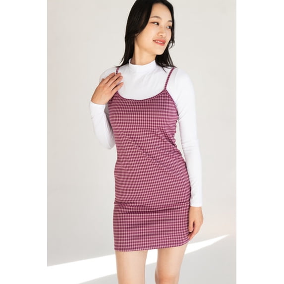 2 Piece Plaid Mini Dress With Long Sleeve Tee - Stylish Layered Outfit