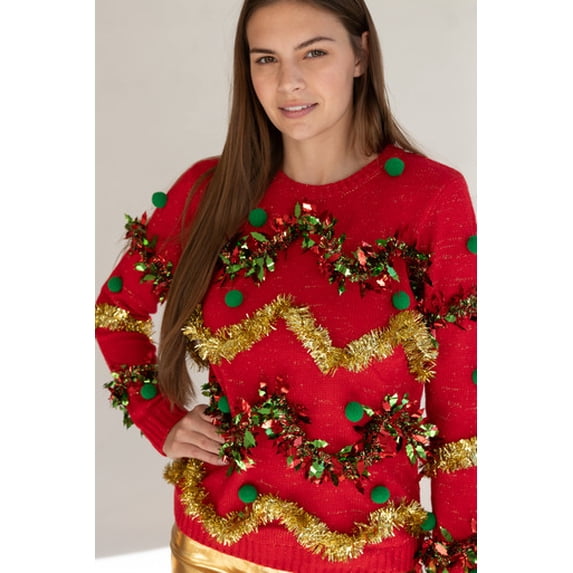 All Over Tinsel Christmas Sweater - Festive Holiday Pullover