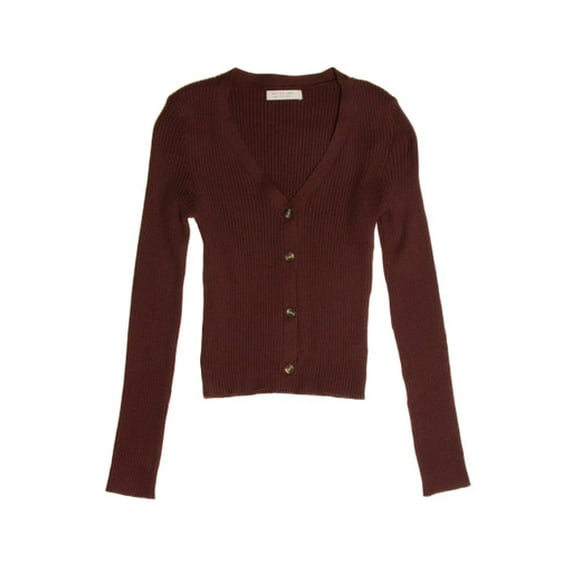 Basic Brown Knit Cardigan - Women's Long Sleeve Button Up Sweater