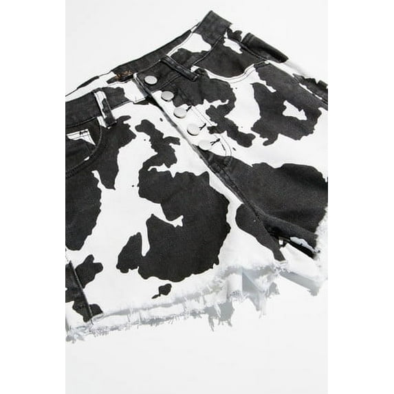 Ragstock Black Cow Print Denim Shorts