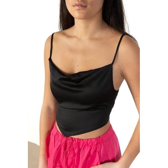 Ragstock Black Lace Up Back Satin Crop Top