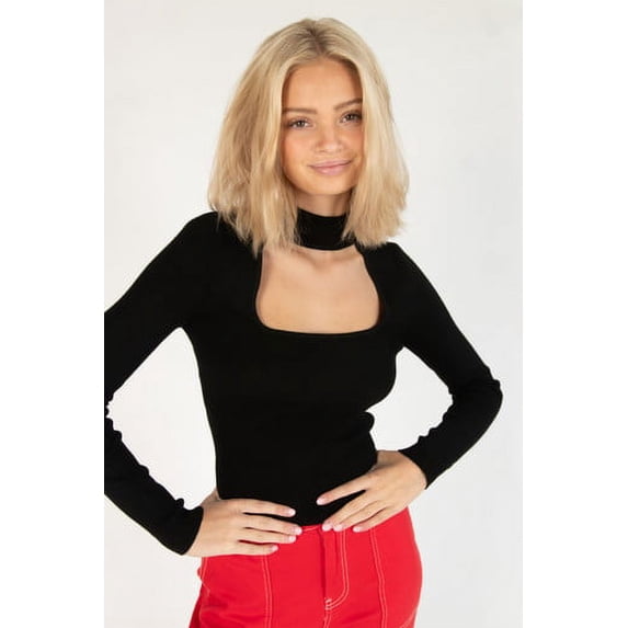 Ragstock Black Ribbed Mock Neck Cut Out Sweater