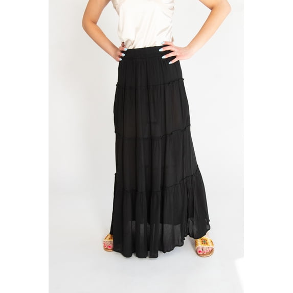 Ragstock Black Ruffle Tiered Maxi Skirt