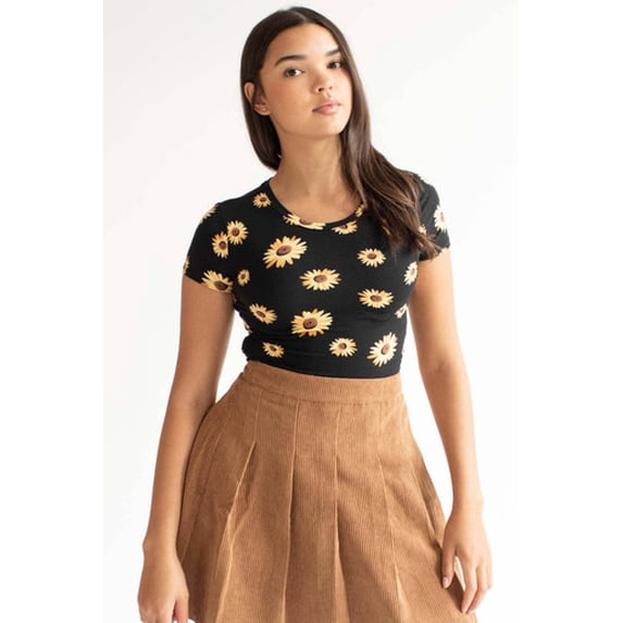Ragstock Black Sunflower Crop Tee