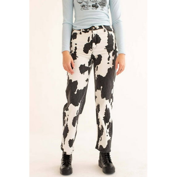 Ragstock Black Washed Cow Print Stretch Denim Jeans
