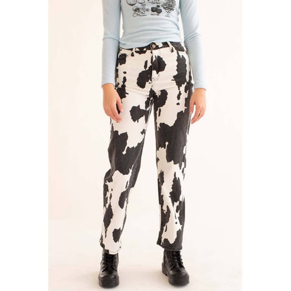 Ragstock Black Washed Cow Print Stretch Denim Jeans