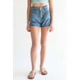 thumbnail image 1 of Ragstock Button Front Seamed Paper Bag Denim Shorts, 1 of 4