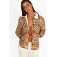 thumbnail image 1 of Camel Sherpa Collar Plaid Trucker Jacket - Women's Winter Coat, 1 of 4