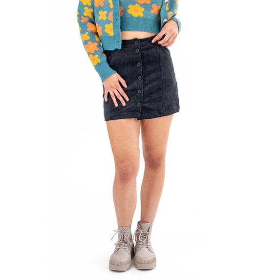 Charcoal Corduroy Button Front Skirt - Casual High-Waist Mini Skirt