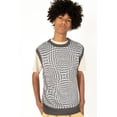 thumbnail image 1 of Charcoal Trippy Checker Sweater Vest - Trendy Men's Knitwear, 1 of 4