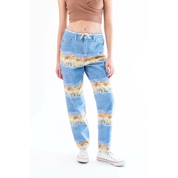 Desert Print Jeans - Women's Fashion Denim Pants with Drawstring