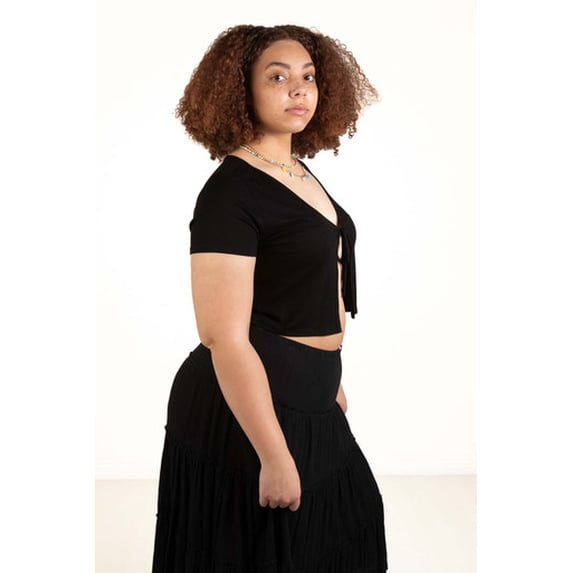 Ragstock Extended Sizes Black Tie Front Short Sleeve Cardigan