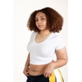 thumbnail image 1 of Ragstock Extended Sizes White Ribbed V Neck Crop Tee, 1 of 4