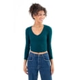 thumbnail image 1 of Green Long Sleeve Ribbed V Neck - Women's Casual Knit Top, 1 of 4