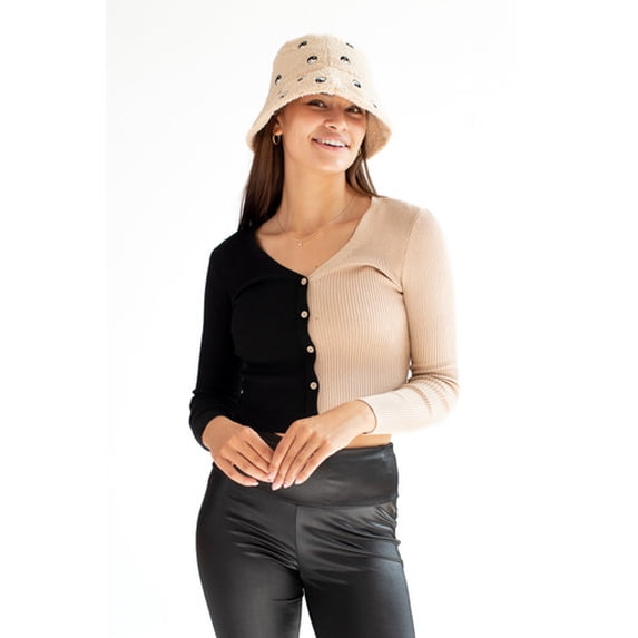 Half & Half Colorblock Cardigan - Long Sleeve Button Down Sweater