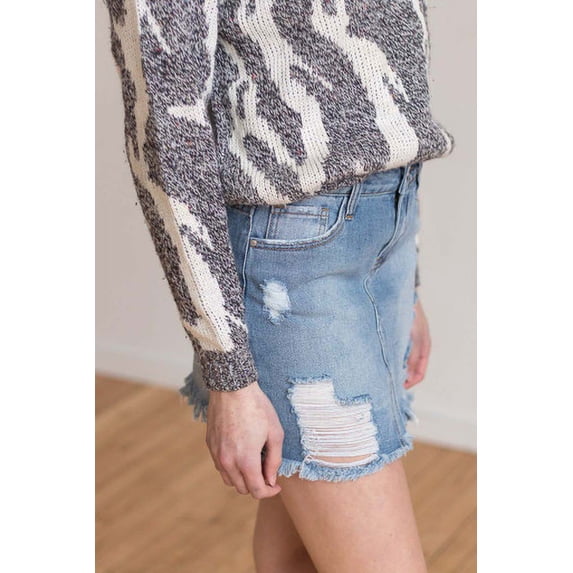 Ragstock Medium Wash Distressed Denim Skirt
