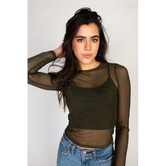 Ragstock Mesh Crew Neck Long Sleeve Top