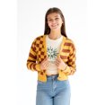 thumbnail image 1 of Mixed Pattern Cardigan - Cozy Knit Yellow and Brown Sweater, 1 of 4