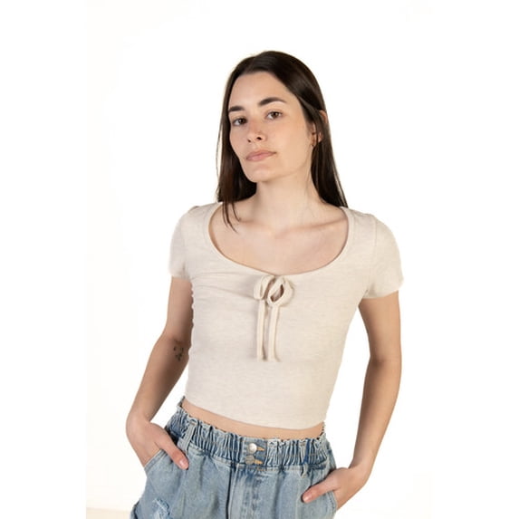 Ragstock Oatmeal Tie Front Ribbed Tee