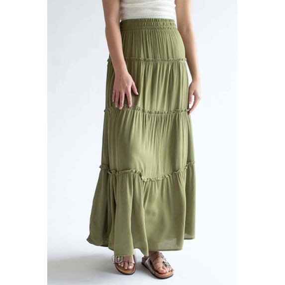 Ragstock Olive Ruffle Tiered Maxi Skirt