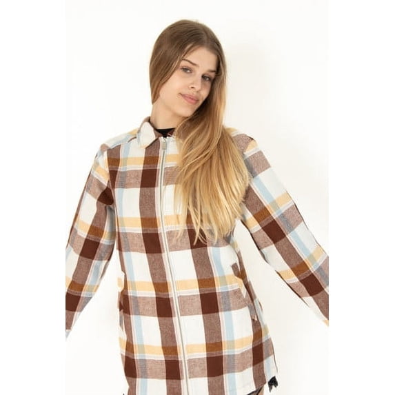Plaid Zip Shacket - Women's Full Zip Casual Plaid Jacket