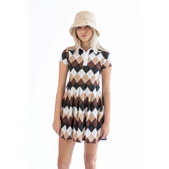 Ragstock Pleated Polo Plaid Mini Dress