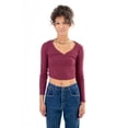 thumbnail image 1 of Red Long Sleeve Ribbed V Neck - Women's Cropped Top, 1 of 4