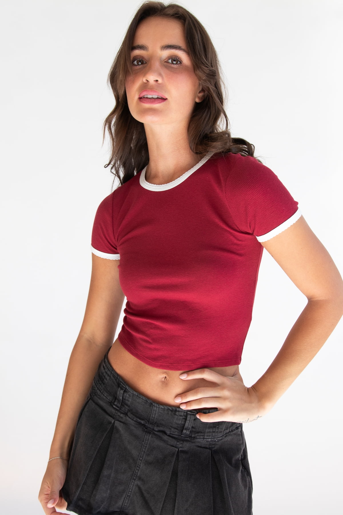 Ragstock Scallop Edge Ringer Tee - Walmart.com